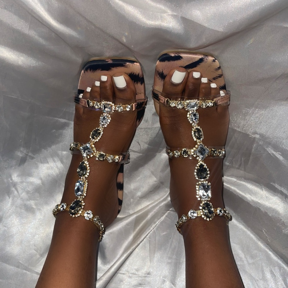 Elegant Tiger Print Gold and Black Women's Sandals
